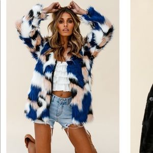 Multi print faux fur coat by selfie Leslie